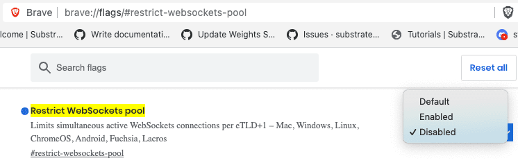 禁用 Restrict WebSockets pool 设置